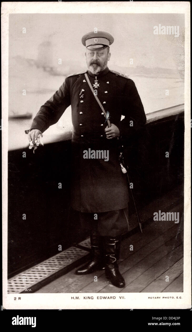 Ak H.M. King Edward VII, Uniform, Sword, Cap, On board of a ship Stock  Photo - Alamy