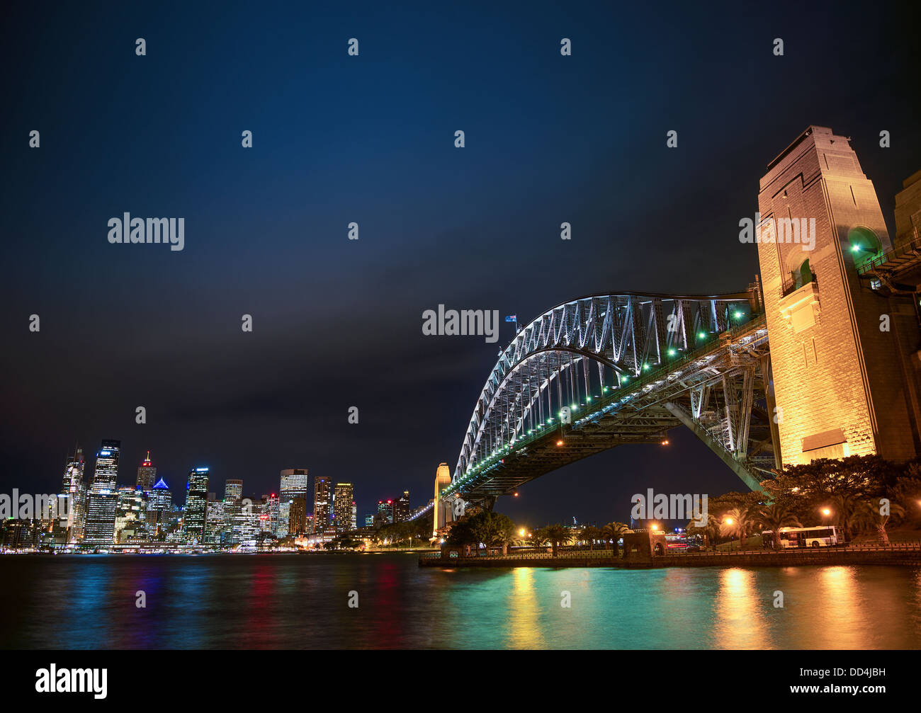 harbour bridge and skyline of sydney in australia at night Stock Photo ...