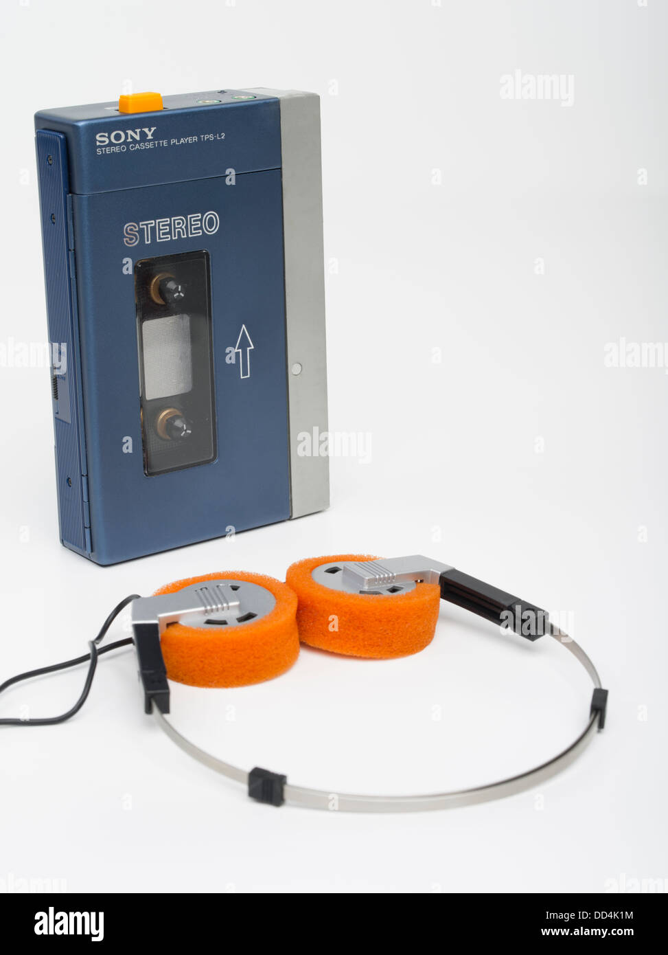 Metal-cased blue-and-silver  Sony Walkman TPS-L2 from 1979 first Walkman, aka Soundabout Stowaway and Freestyle Stock Photo