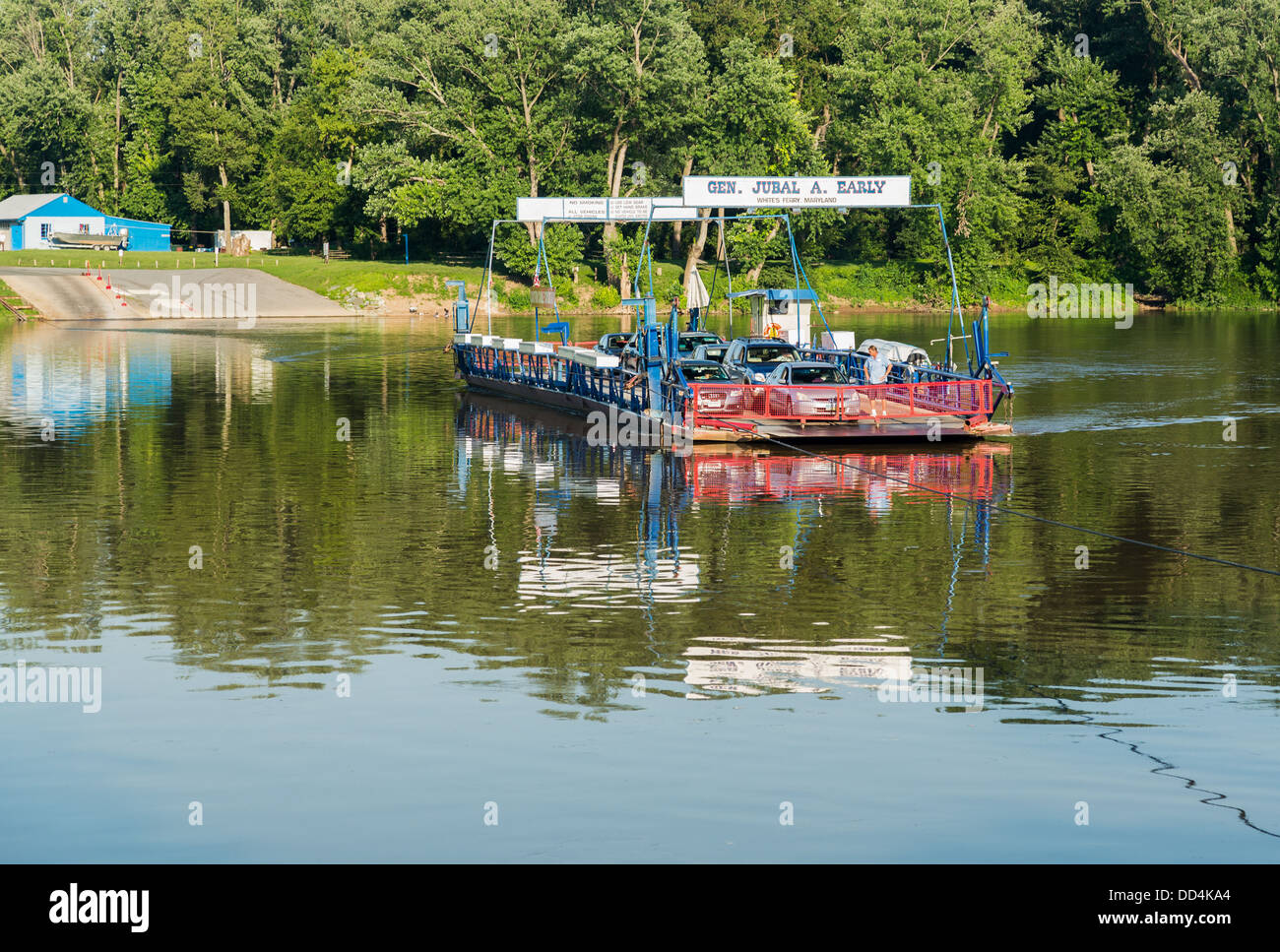 White's Ferry is a cable ferry service operating across the Potomac River in Maryland, USA. Stock Photo