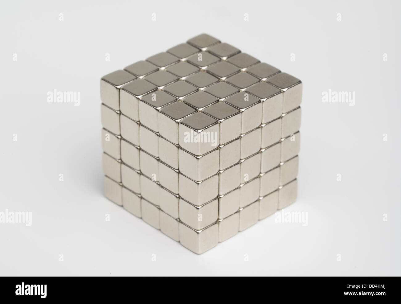 Neodymium magnet educational toy. Nickel-plated magnetic cubes. Toys banned in the US due to cases of children swallowing them . Stock Photo
