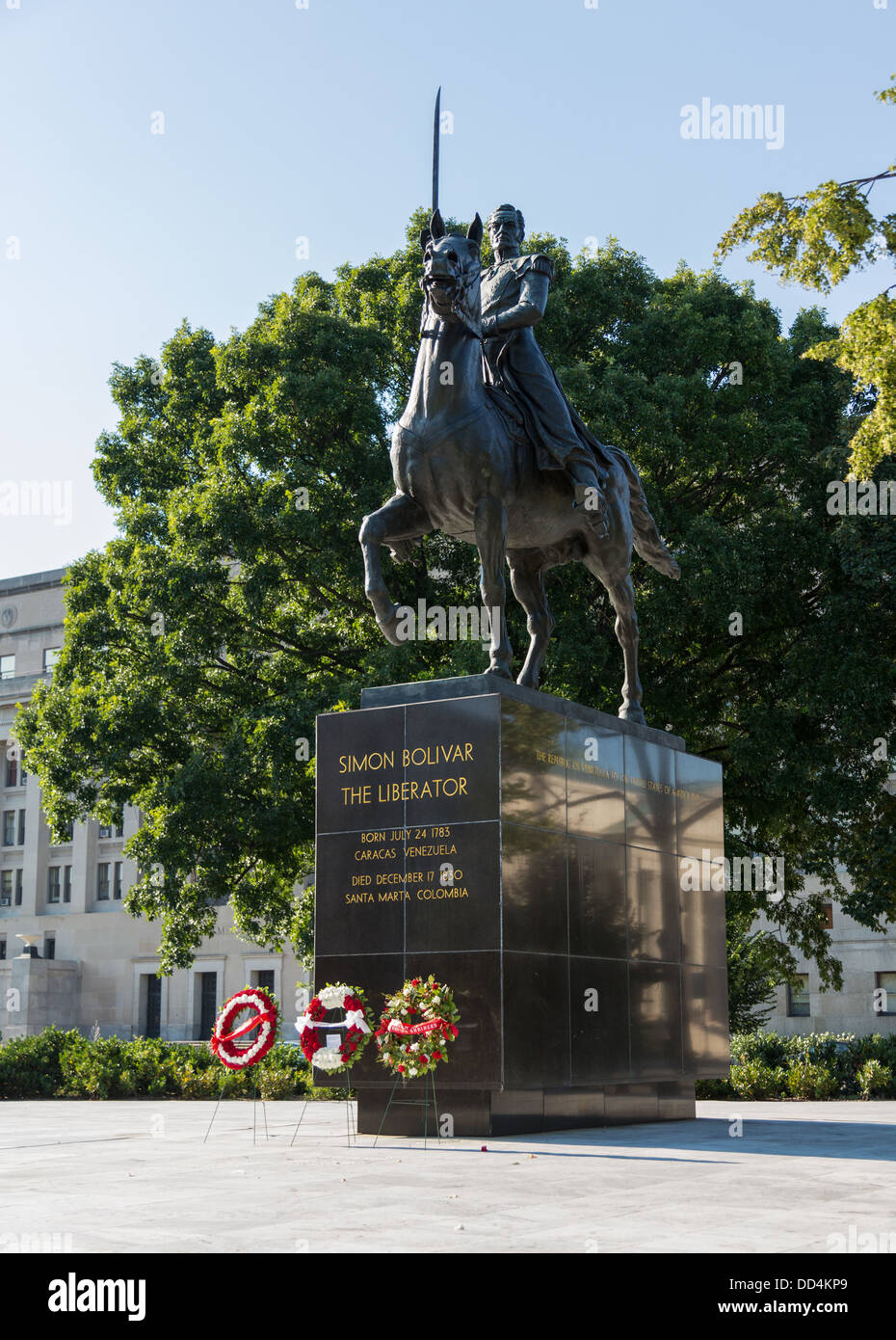 Equestrian statue of Simon Bolivar is a public artwork by American artist Felix de Weldon, Washington DC, USA Stock Photo
