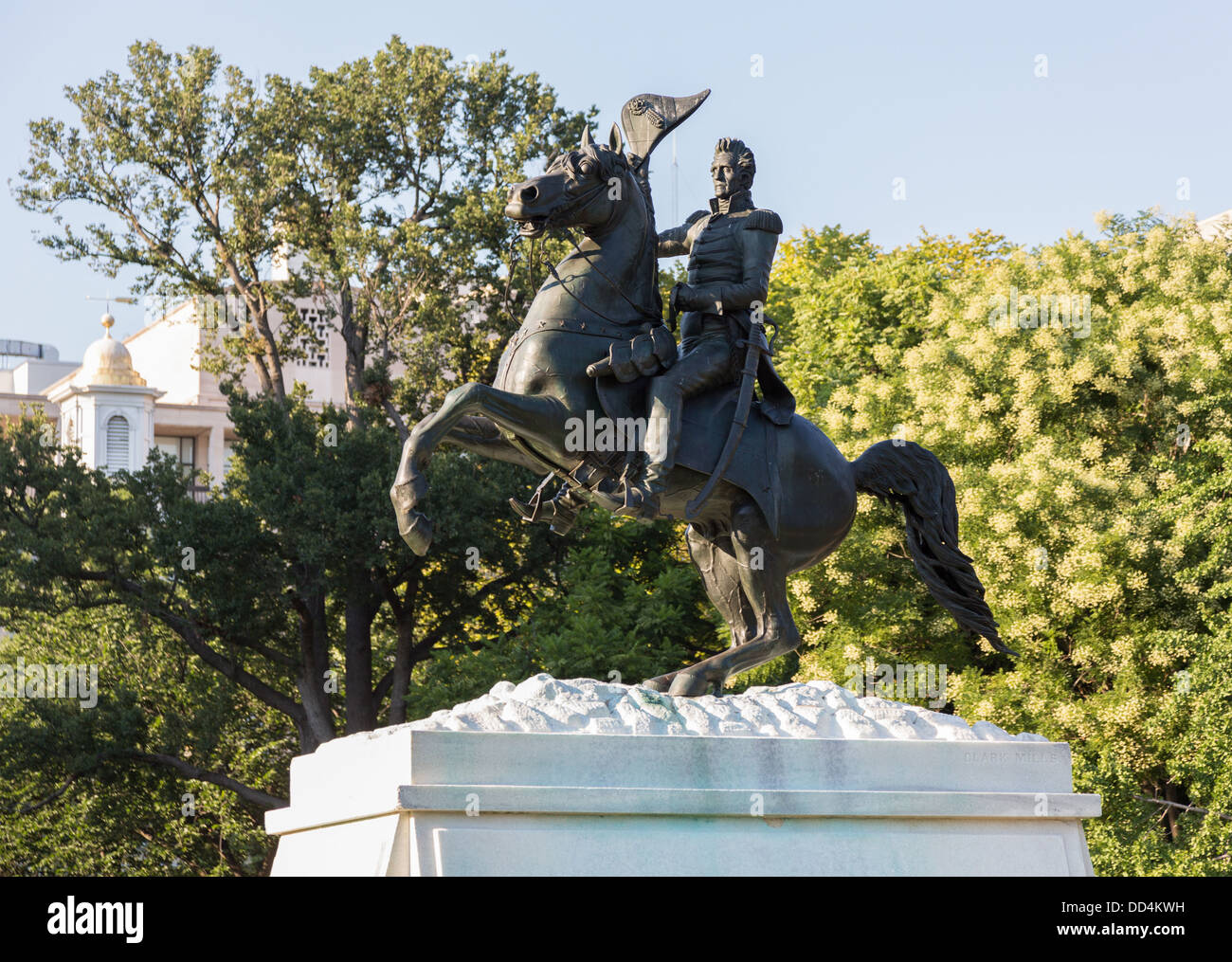 A statue of Andrew Jackson at Battle of New Orleans, Lafayette Square, Washington DC. Stock Photo