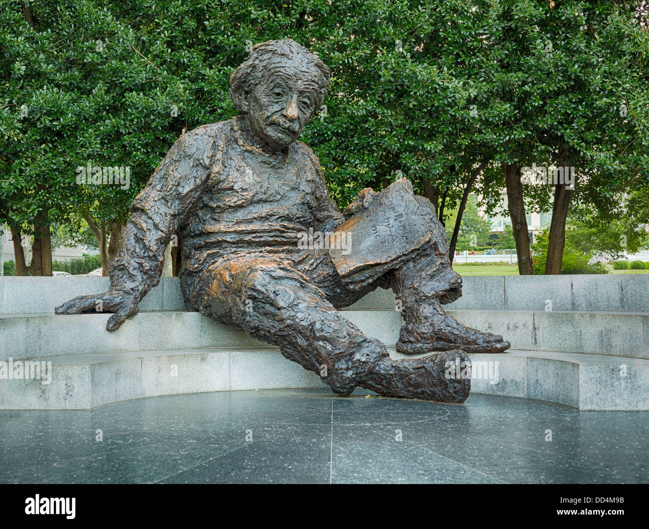 The Albert Einstein statue is a memorial bronze statue in the National Academy of Science grounds Washington DC, USA Stock Photo