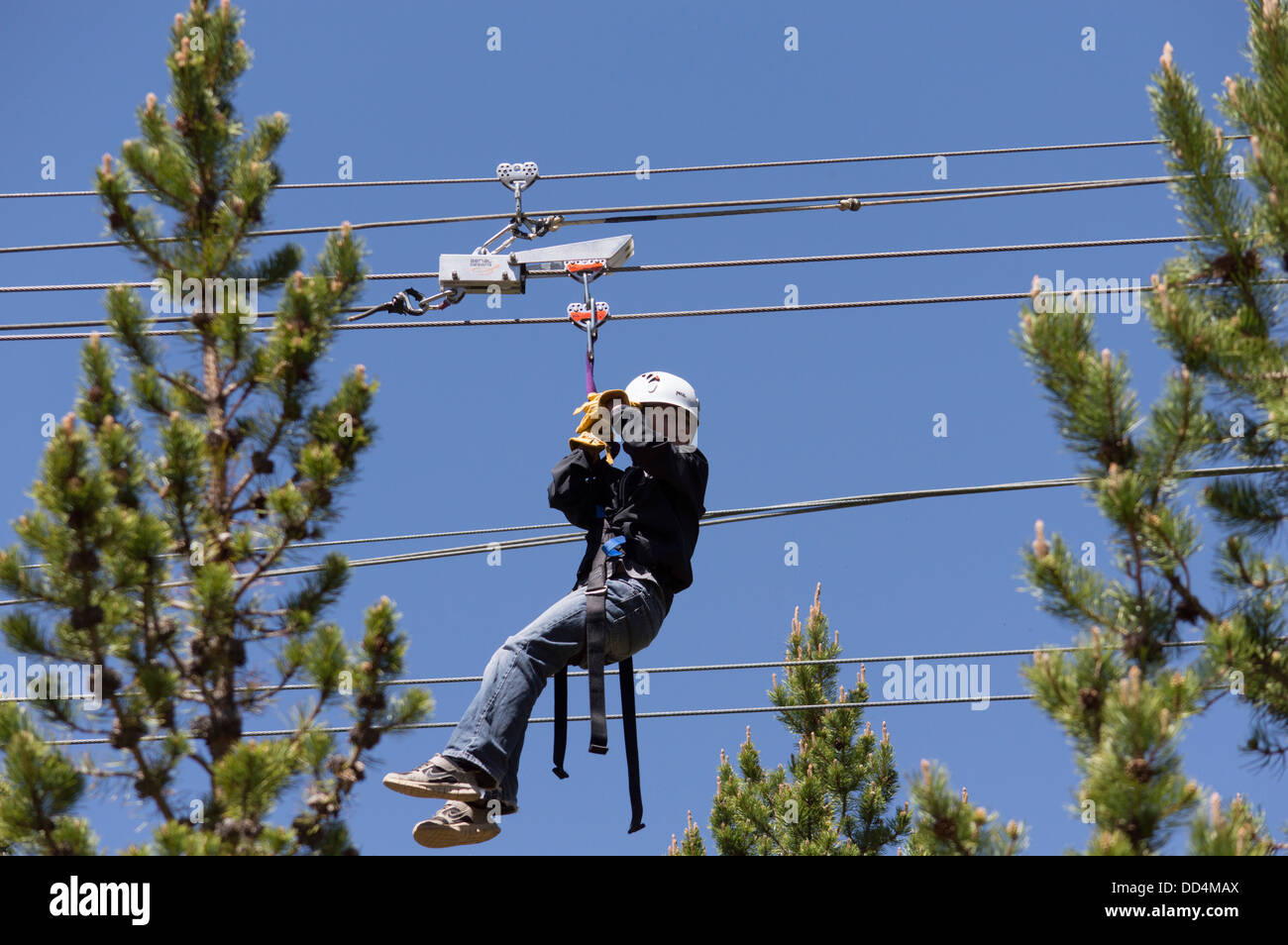Zip line down the Rocky Mountains outside of Leadville, Colorado, USA