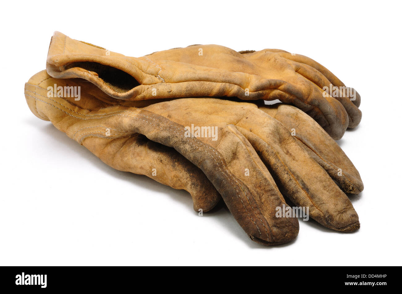 Old Dirty Leather Work Gloves Isolated On White Stock Photo Alamy