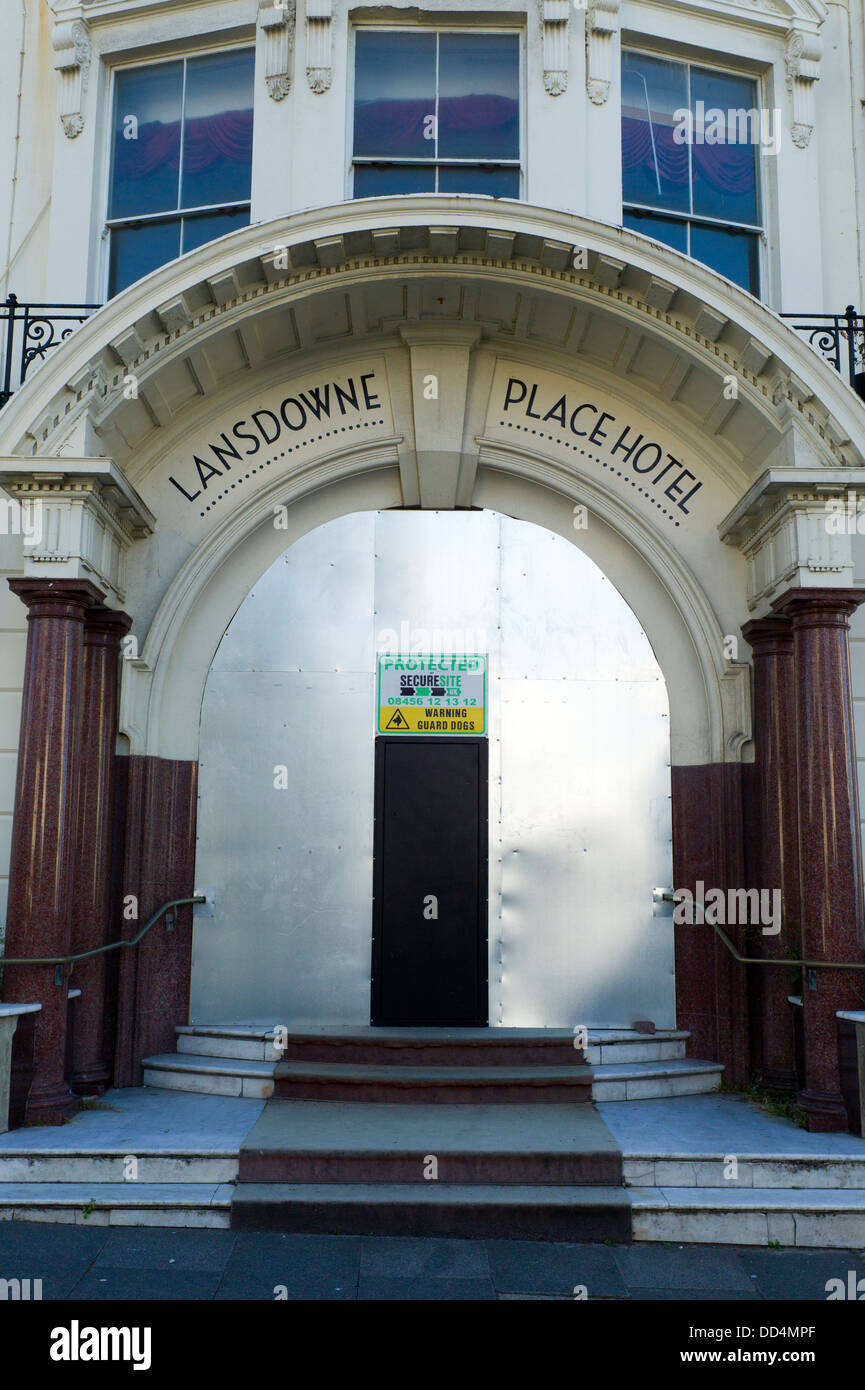 Boarded up abandoned hotel, Lansdowne Palace Hotel, Brighton and Hove