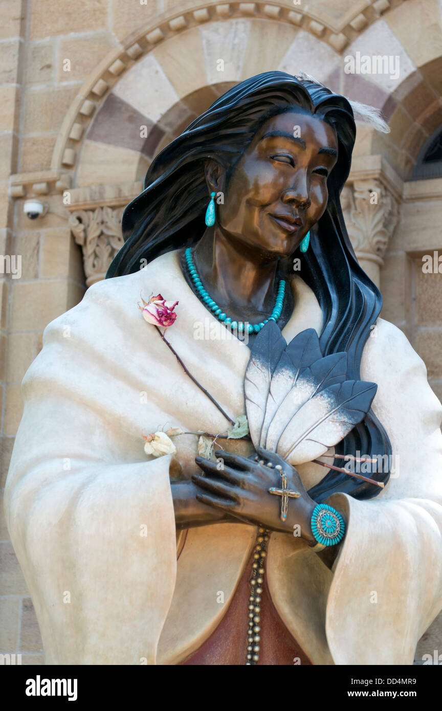 A statue of Kateri Tekakwitha outside St. Francis Cathedral Basilica in