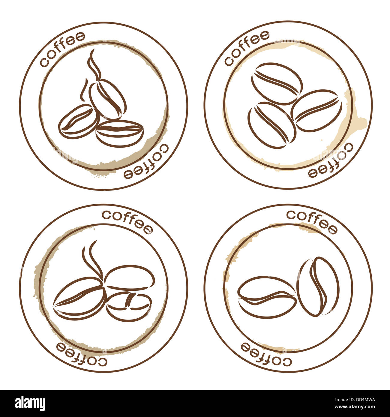 coffee beans labels on white Stock Photo