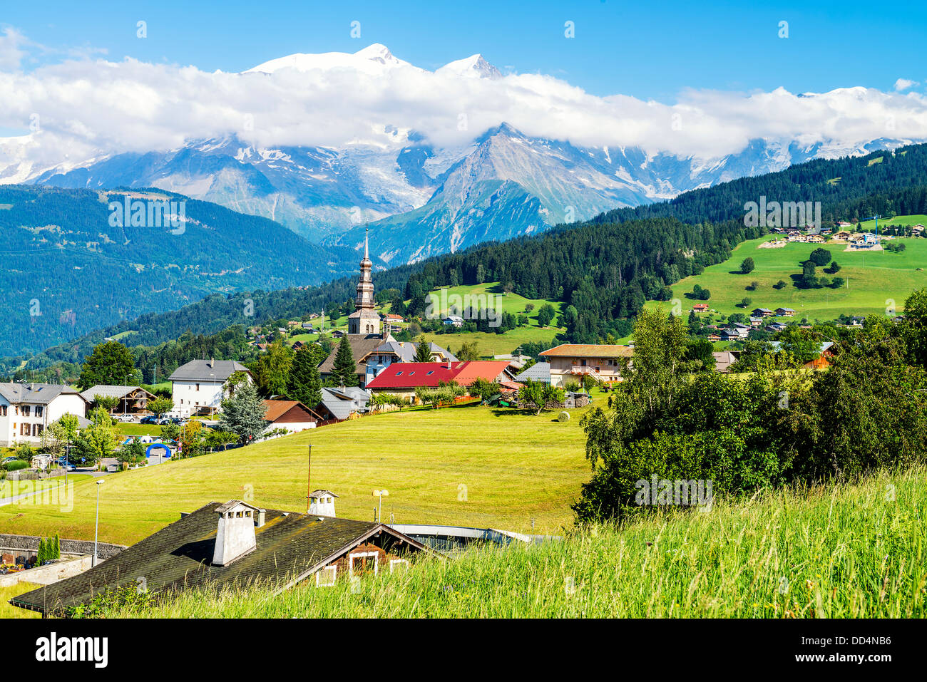 famous and beautiful village of Combloux, Alps, Savoy, France Stock Photo