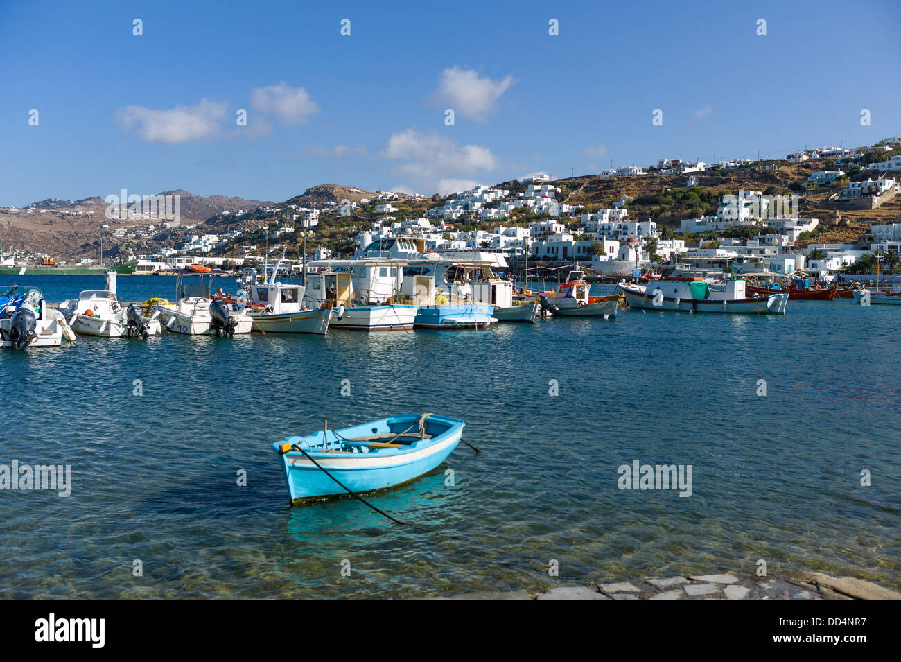 Greece, Mykonos, Chora, boats in the harbor Stock Photo