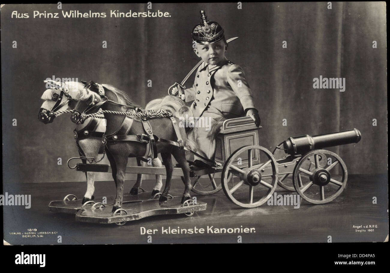 Ak Aus Prinz Wilhelms Kinderstube, Schaukelpferde, Spielzeugkanone ...