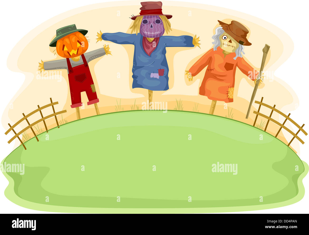 Illustration of Scary Scarecrows on a Fields Stock Photo