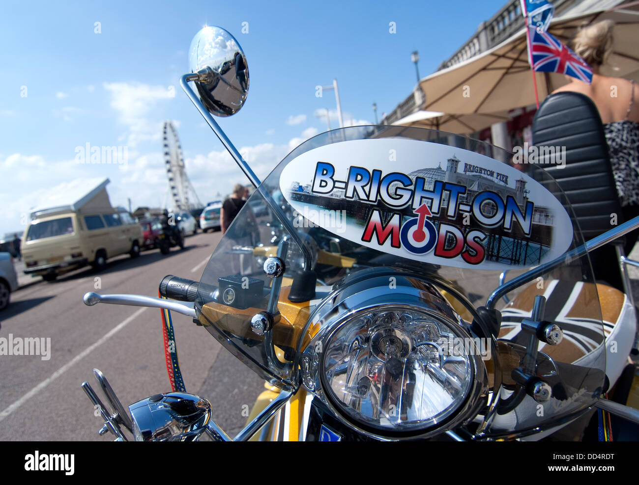 Hundreds of Mods visit The Seaside town of Brighton as the Mod Scene returns to its spiritual home. Stock Photo