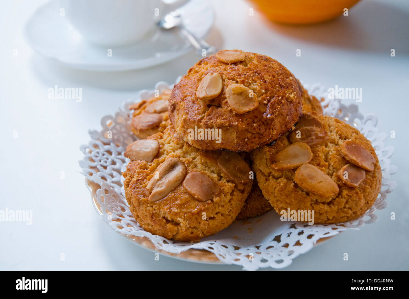 Almond biscuits for breakfast. Stock Photo