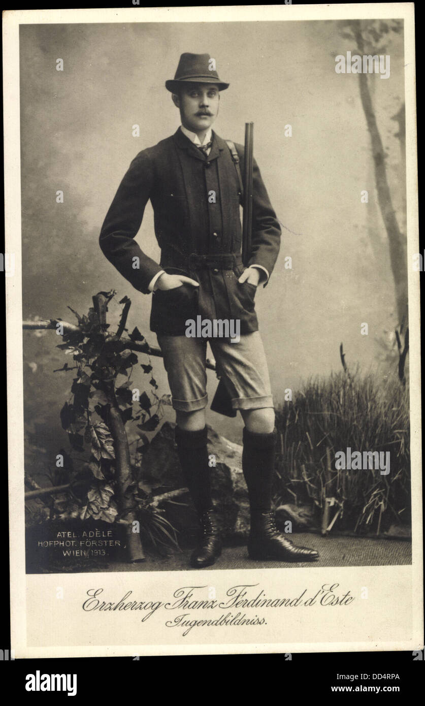 Ak Erzherzog Franz Ferdinand von Österreich Este als Jäger, Jugend