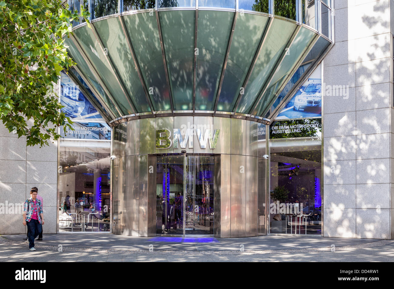 Shiny metallic entrance to the BMW motor car showroom on Kurfürstendamm, Berlin Stock Photo