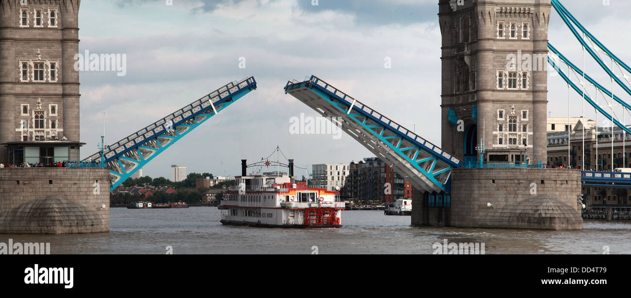 Detail of Tower Bridge London opening, England UK Stock Photo