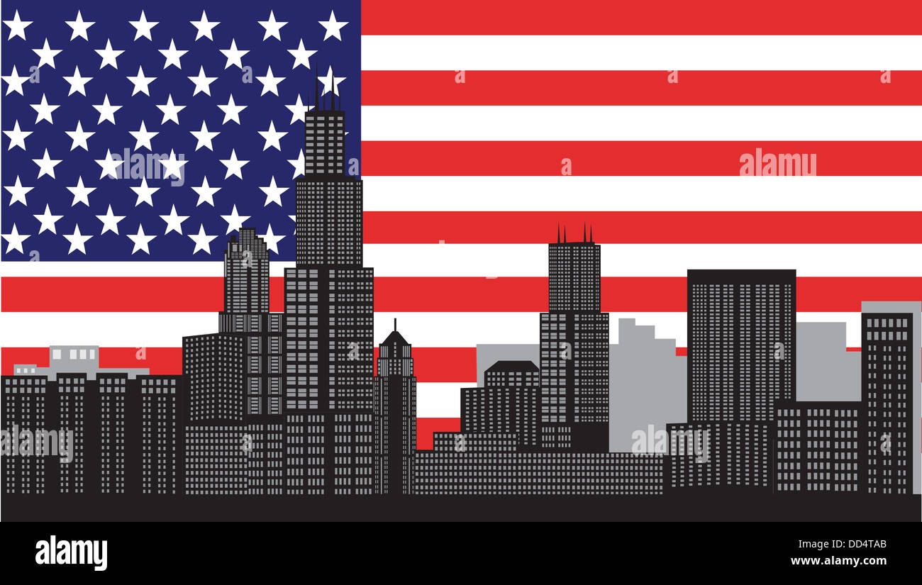 Chicago city skyline illustration hi-res stock photography and images ...