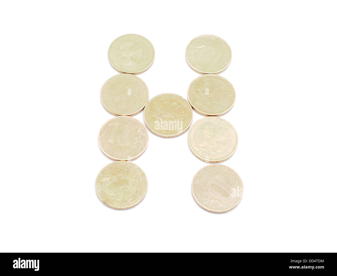 Letters of coins on a white background Stock Photo Alamy