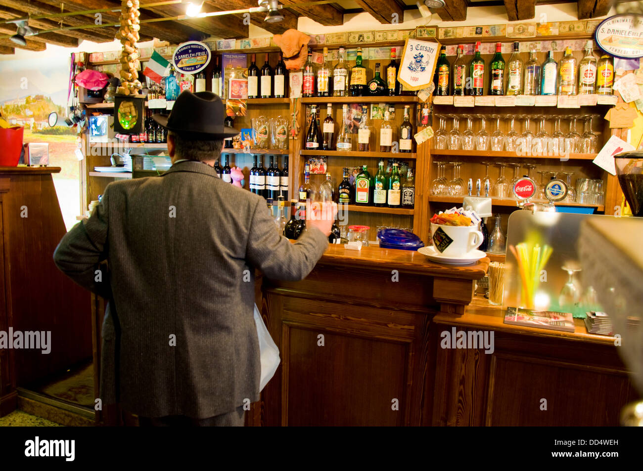 Pane Vino e San Daniele cafe bar restaurant a man drinking a spritz in Venice, Italy Stock Photo