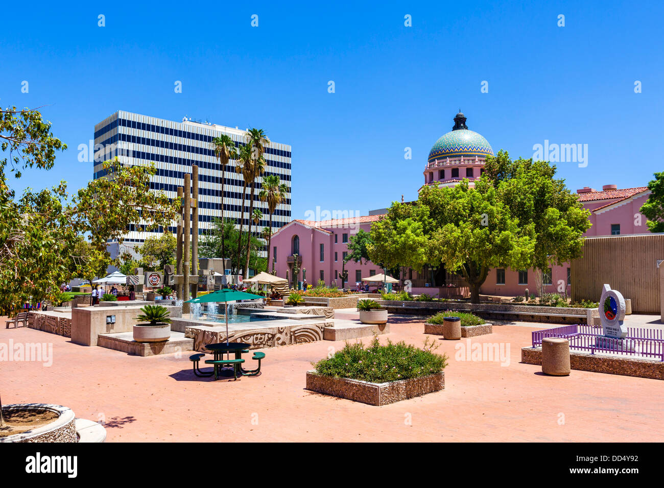 El Presidio Park looking towards Pima County Courthouse in downtown Tucson, Arizona, USA Stock Photo