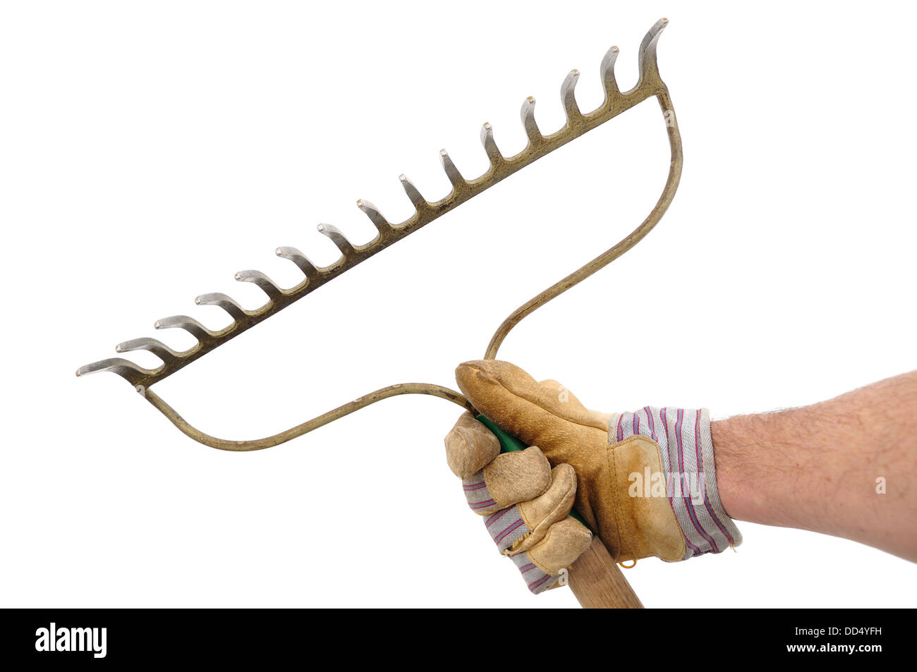 Gardener Holding a Garden Rake garden tools Isolated On White Stock ...