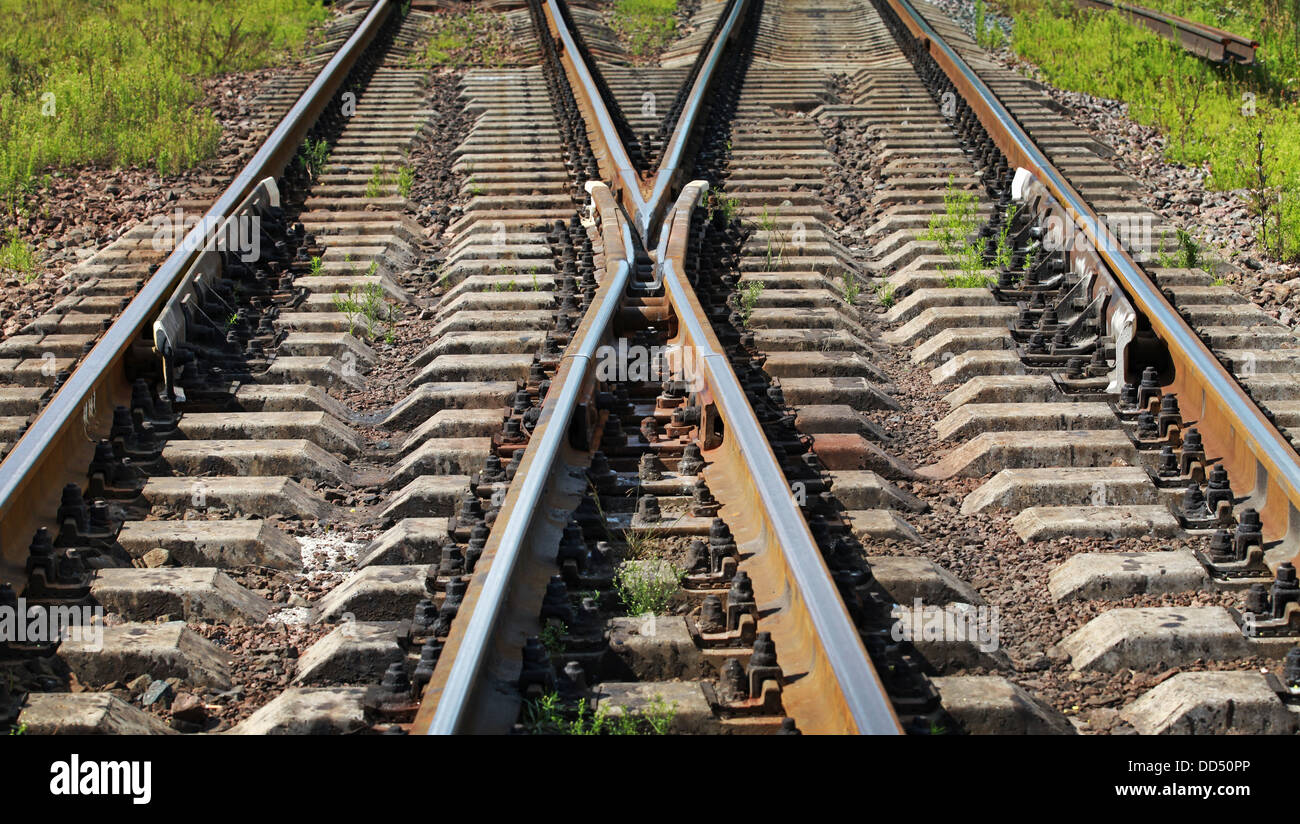 Modern railroad junction perspective. Industrial transportation background Stock Photo