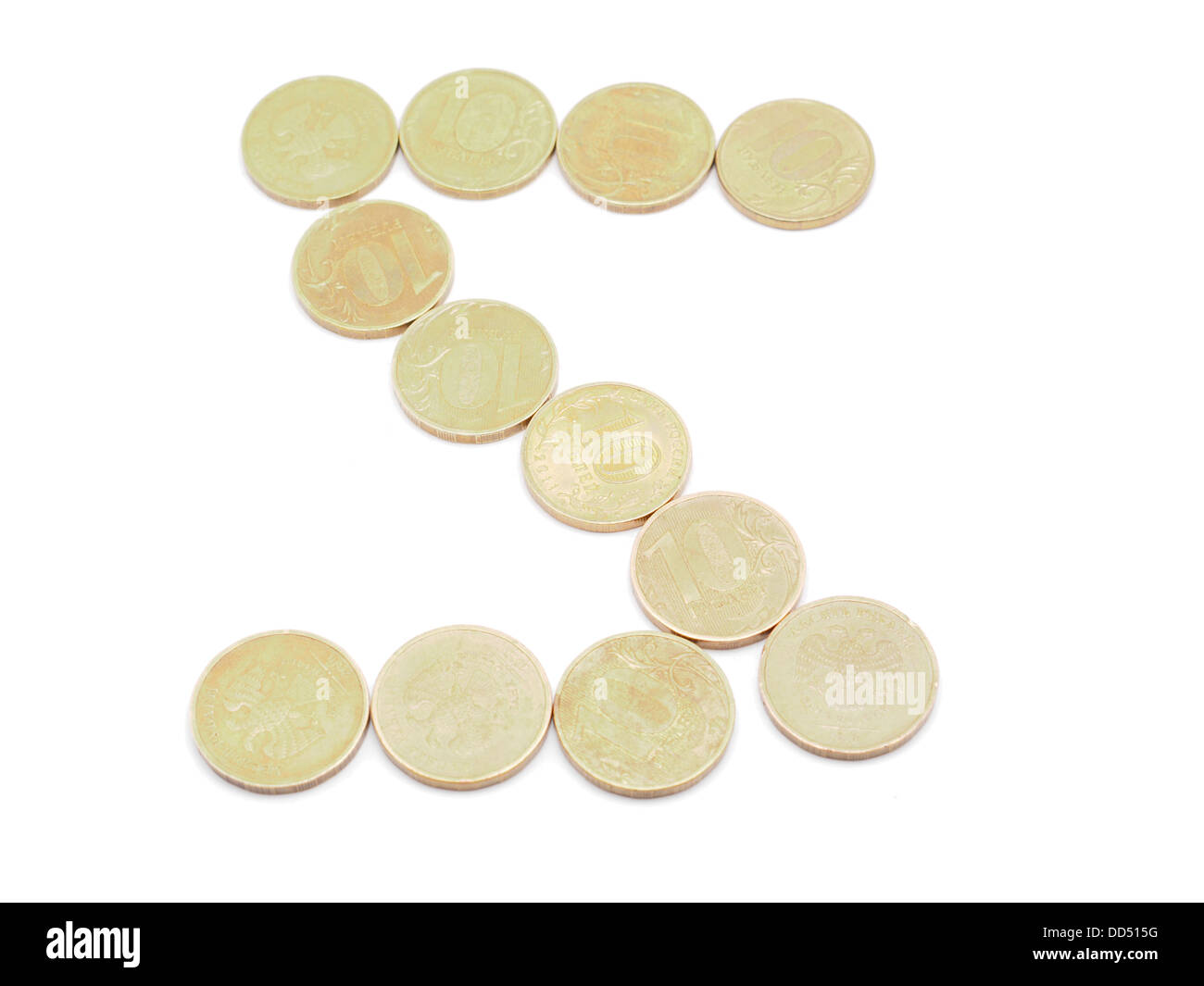 Letters of coins on a white background Stock Photo Alamy