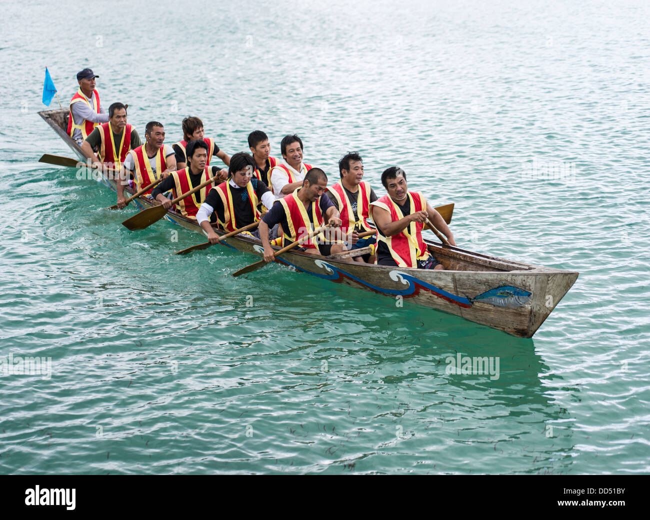 Dragon Boat Racing ( Haari ) at Unjami Festival on Kouri Island, Okinawa Stock Photo