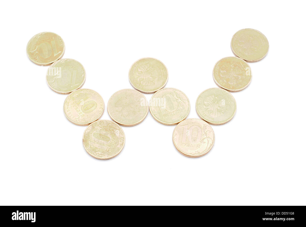 Letters of coins on a white background Stock Photo Alamy