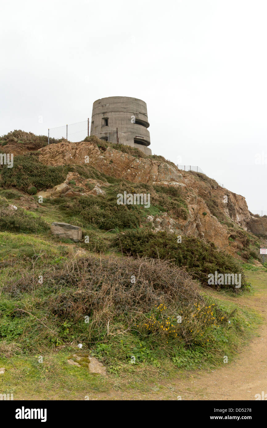Guernsey 2013. Vazon Bay. German military observation post tower Stock Photo