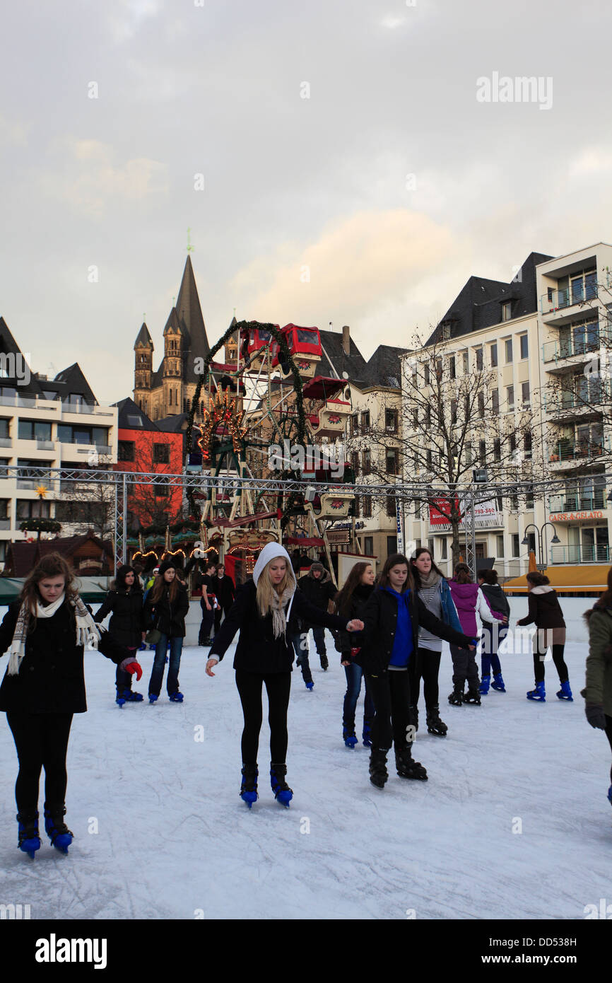 The ice skating rink at the Christmas markets in Cologne