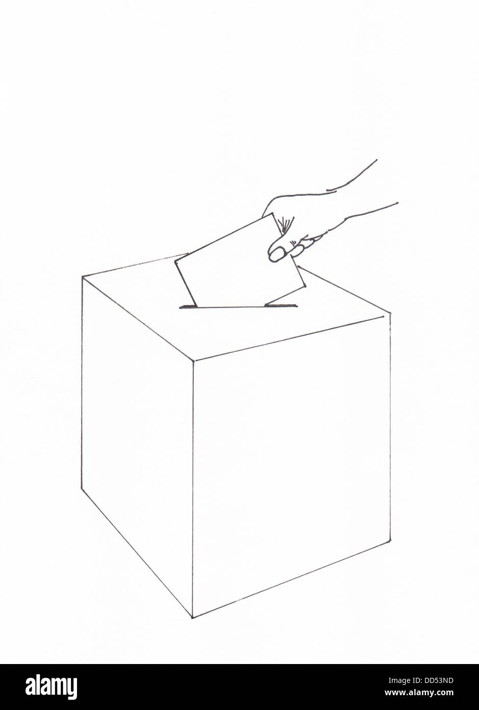 Hand putting vote into ballot box Black and White Stock Photos & Images ...