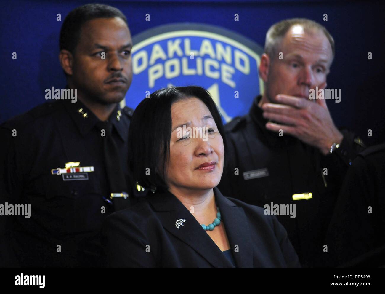 May 8, 2013 - Oakland, California, USA - Oakland Mayor Jean Quan speaks at a press conference at the Oakland Police Department headquarters building in Oakland, California on Wednesday May 08, 2013. Today, Oakland's Police Chief Howard Jordan announced he has stepped down, citing medical reasons. Zuma Press/Josh Edelson (Credit Image: © Josh Edelson/ZUMAPRESS.com) Stock Photo