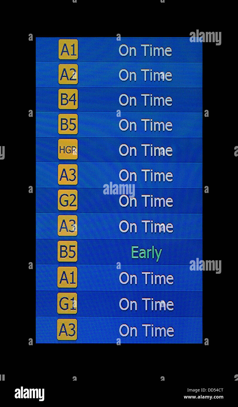 Airport electronic arrivals board showing one early flight Stock Photo