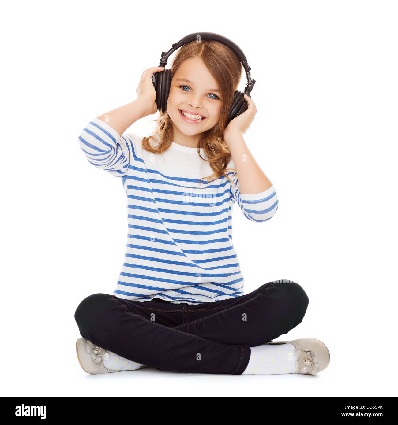 child with headphones Stock Photo Alamy