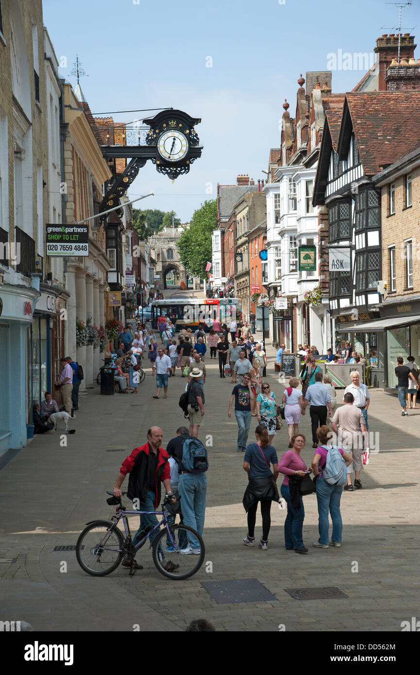 Winchester High Street shoppers and shops Hampshire England UK Stock