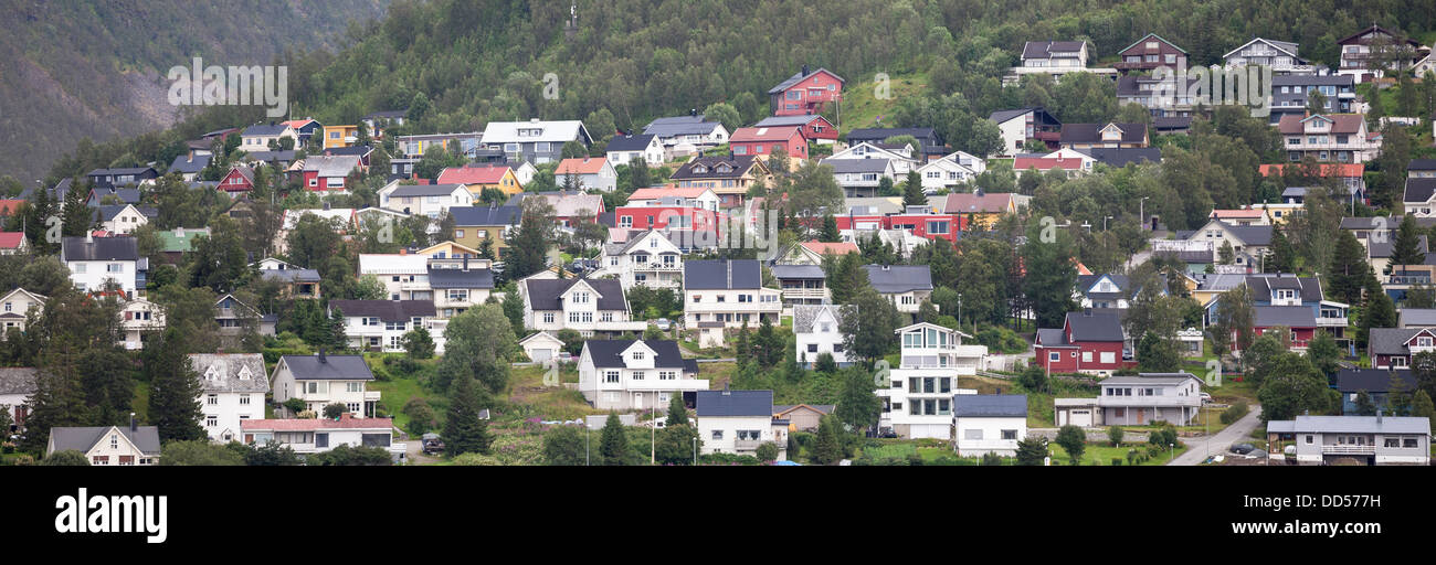 Tromsoean houses on the fell slope Stock Photo