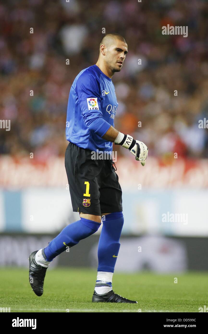 Victor Valdes (Barcelona), AUGUST 21, 2013 - Football / Soccer : Spanish Supercopa 1st leg match between Atletico Madrid 1-1 FC Barcelona at at Estadio Vicente Calderon in Madrid, Spain. (Photo by AFLO) Stock Photo