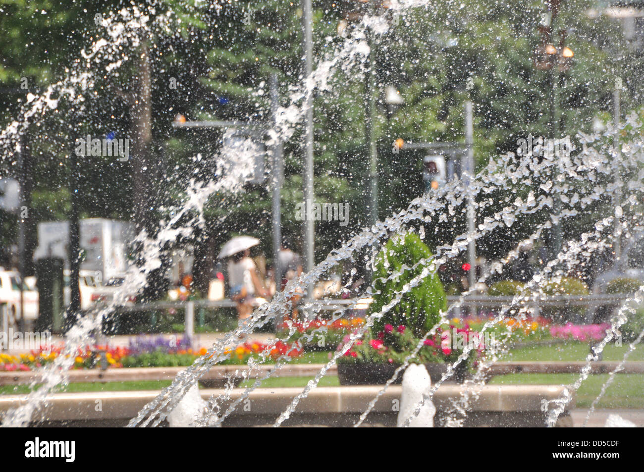 Fountain at Sapporo Odori Park, Hokkaido Stock Photo