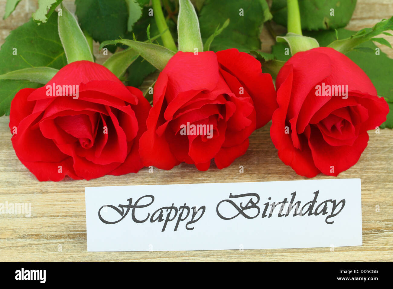 Happy Birthday Card with Bouquet of Red Roses, Close Up Stock Photo - Alamy