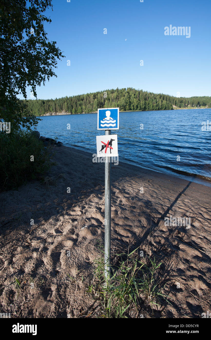 beach signs, Ruokolahti Finland Stock Photo