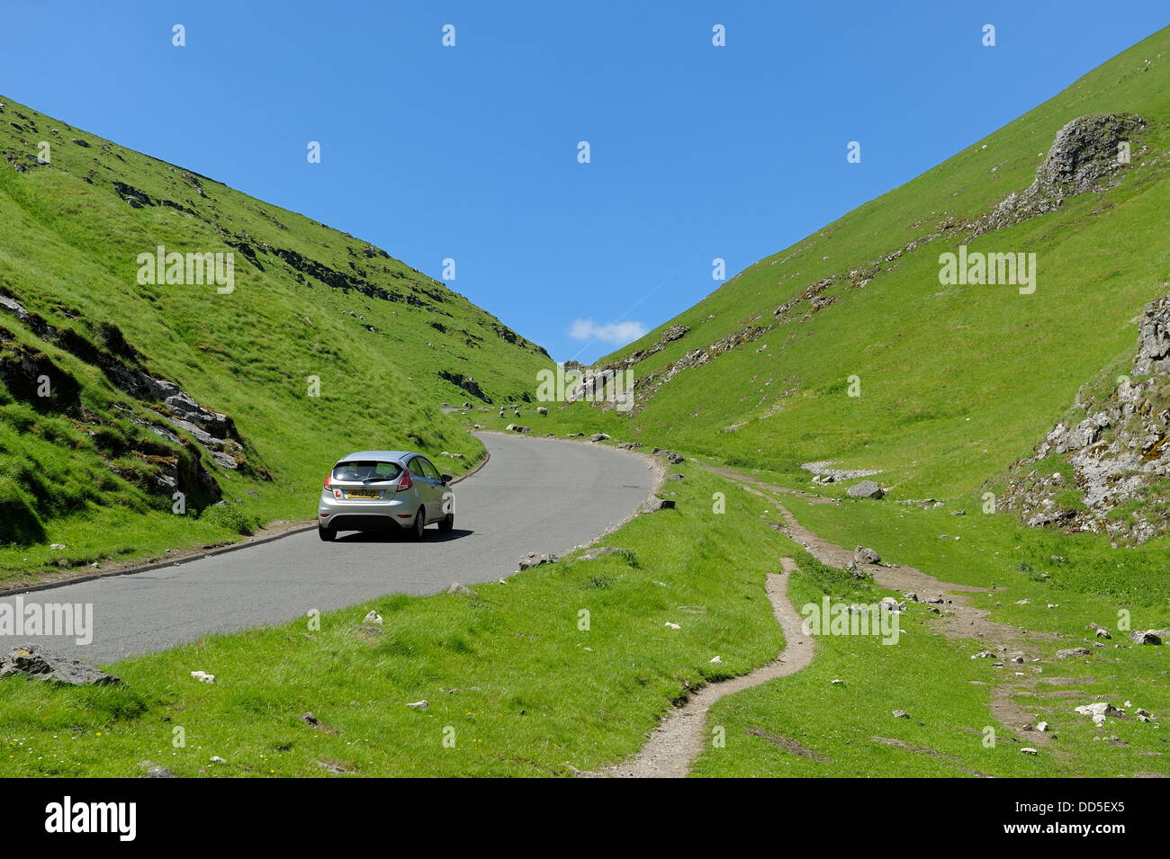 A learner driver on the country road through Winnats pass Derbyshire England uk Stock Photo