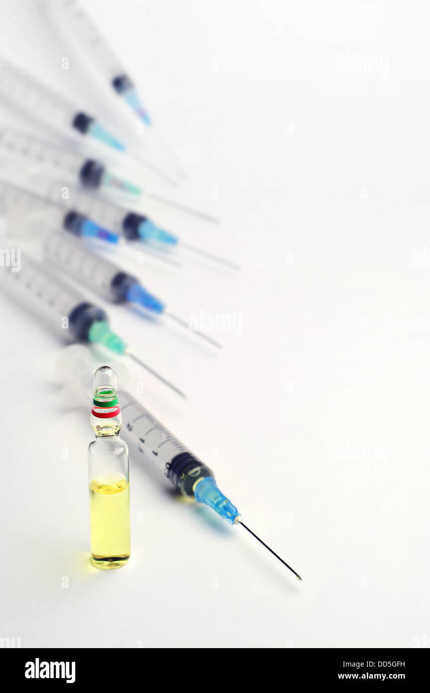 Syringes and ampule with medicine Stock Photo