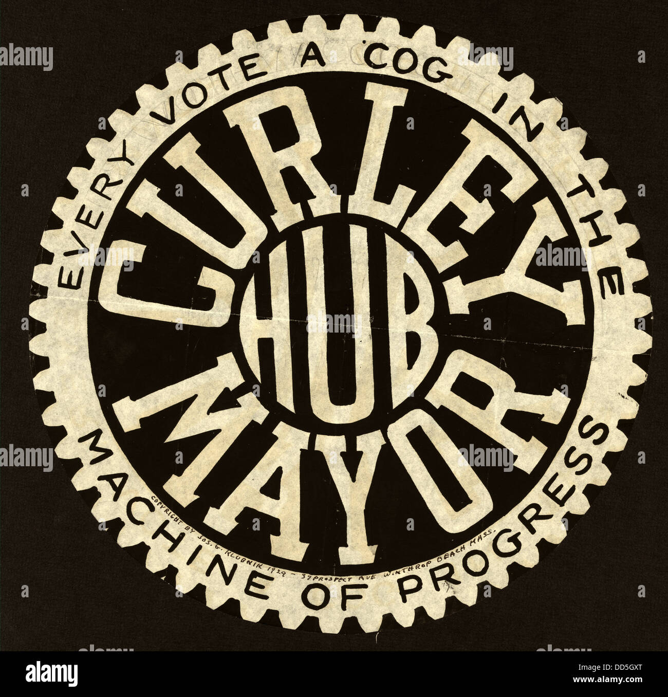 James Michael Curley, design for a button for Curley's successful campaign to be Mayor of Boston. 1914 Stock Photo