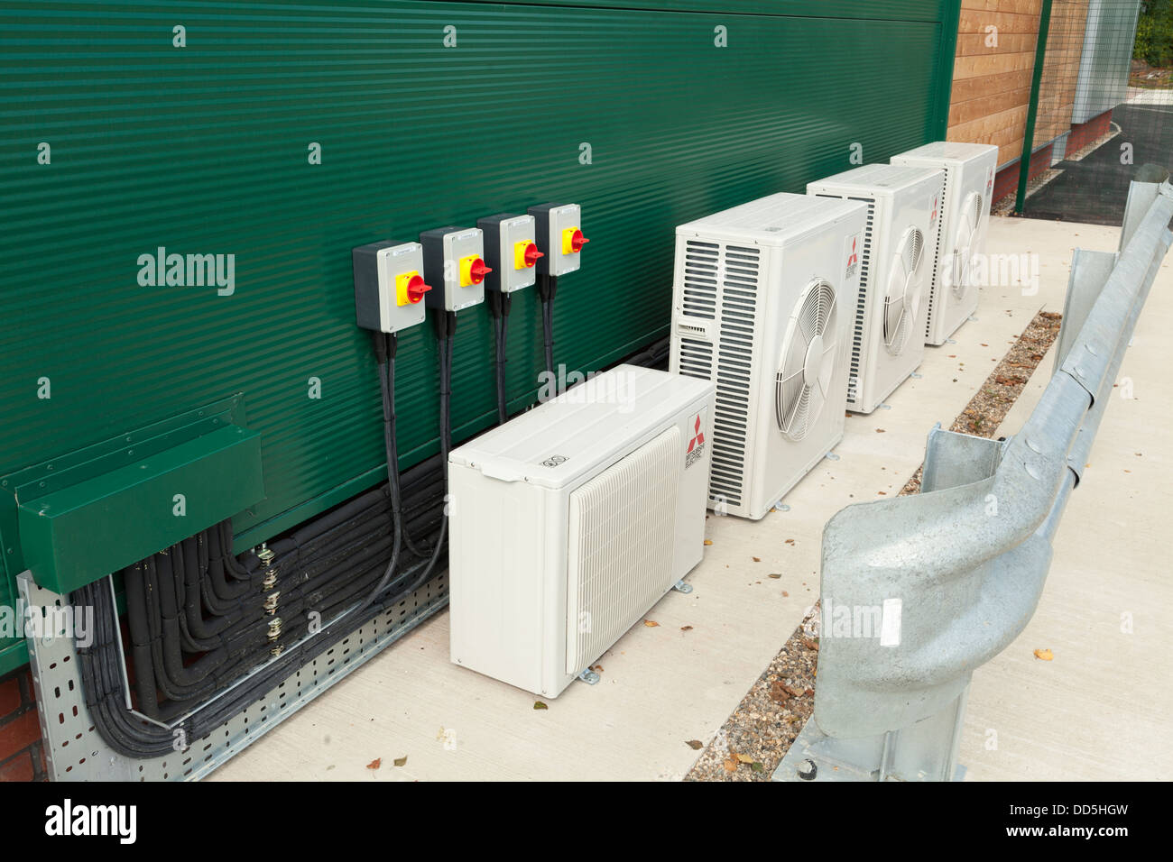 Exterior industrial air conditioning units with isolator switches Stock Photo Alamy