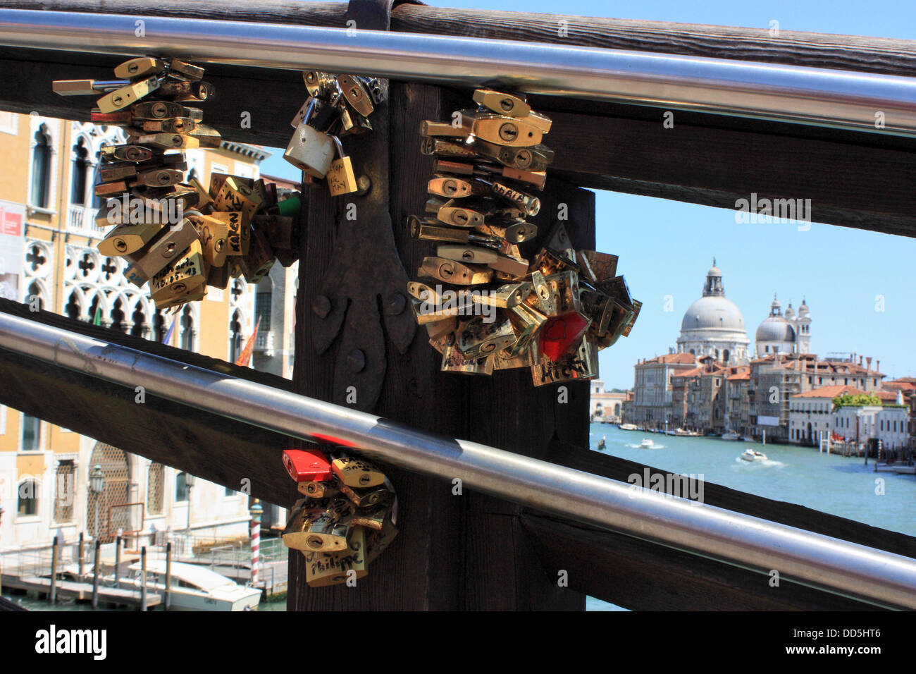 Love locks on Ponte dell'Accademia bridge, Venice, Italy Stock Photo
