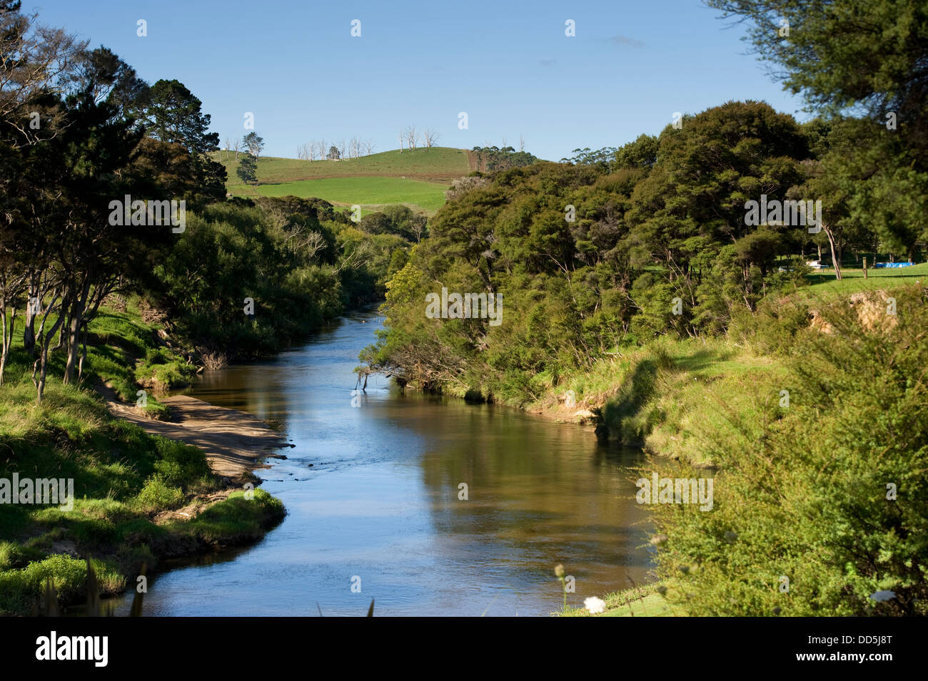 A river running through a rural scene in the vicinity of the Bay of Islands in the North Island of New Zealand Stock Photo