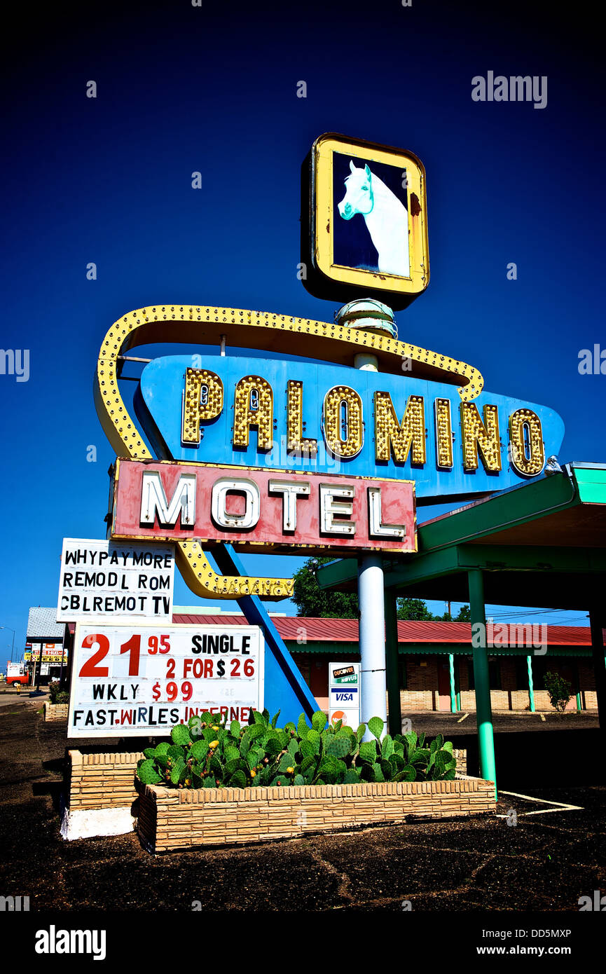 Vintage sign on Route 66 in Tucumcari, New Mexico, USA Stock Photo